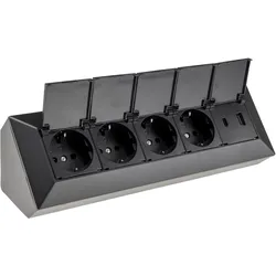 Chilitec, Steckdosenleiste, Steckdosenblock 23963, 4-fach, mit Schutzklappen, USB-A+C, schwarz (4x, CEE 7/3)