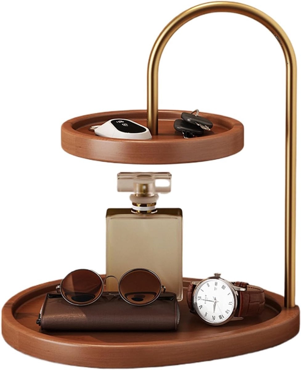 Ronde Vintage Presenteerschotel voor Sieraden en Accessoires, Houten Decoratieve Opbergtray voor Toilettafel of Woonkamer