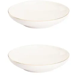 Maastricht Porselein Ligne D’or große tiefe Teller - 2er-Set, Porzellan, Ø 19 cm, Elfenbein weiß goldener Rand, für Pasta, Suppe