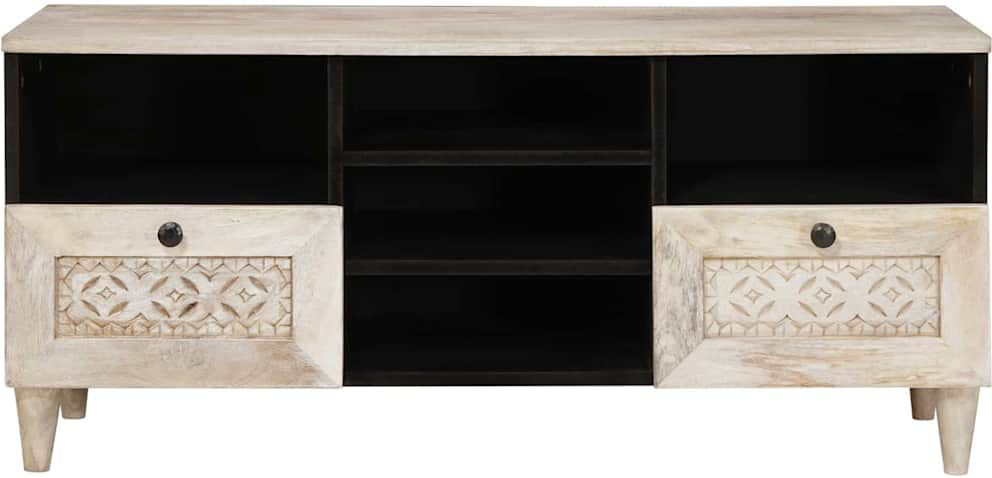 World Menagerie TV Cabinet With Drawer 100 X 33 X 46 Cm Solid Mango Wood White 42"