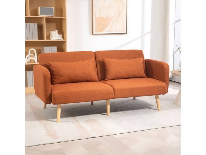 HOMCOM Canapé Convertible 3 Places Tissu Lin Marron