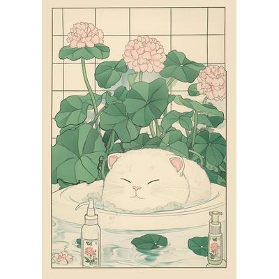 Inspired Living Japandi Cat Bath Canvas Print Funny Cat Wall Art For Stylish Bathroom Wall Decor 5 50x70cm Unframed