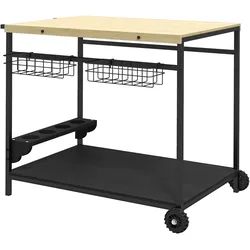 STILVORA Servierwagen Holz Natur 97,5x65x81 cm mit 2 Ebenen und Holzrollen