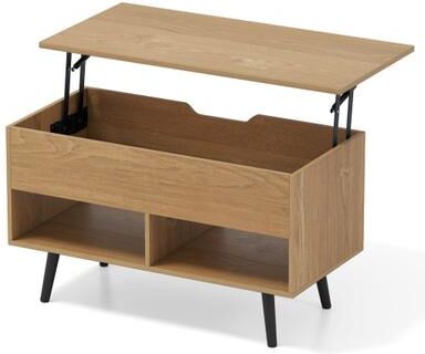 Costway 31.5 Inch Lift-Top Coffee Table with Hidden Storage and 2 Open Shelves-Natural