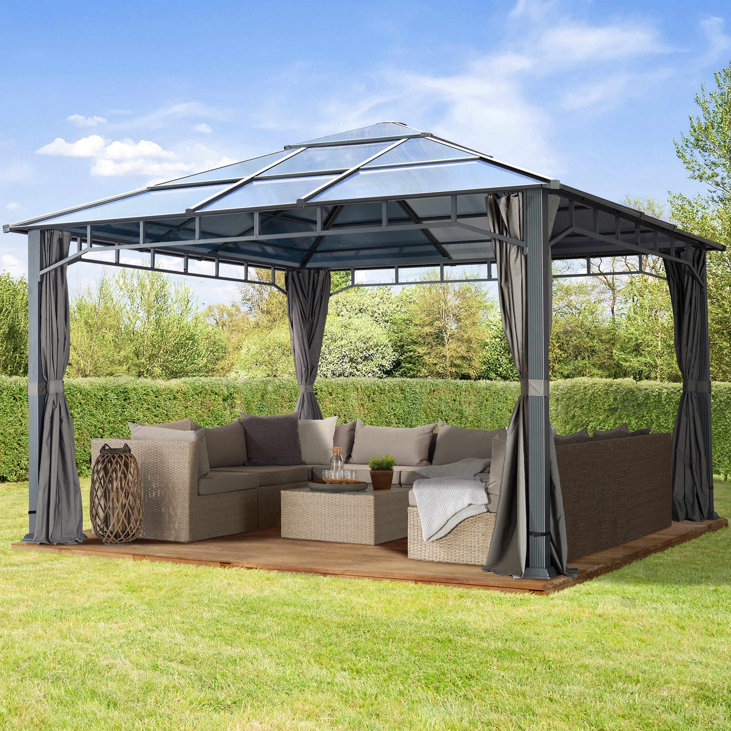 TOOLPORT Garden Gazebo Hardtop Sunset Deluxe, 4x4m, loft grey - (300170)