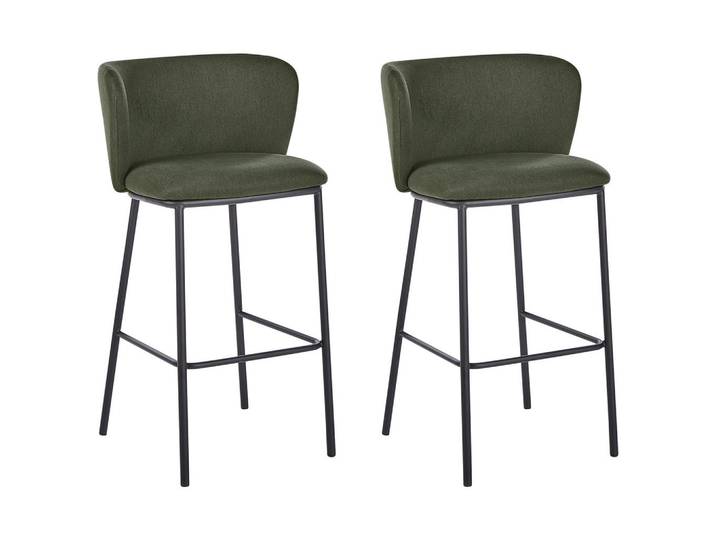 Beliani Barstühlen 2er-Set Grün Mina, Dunkelgrün, Schwarz, 52x98x46 cm, Esszimmer, Barmöbel, Barhocker
