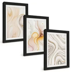 BILDER SET 3er Set - 20x30 cm Schwarzer Rahmen - Abstrakte warme Muster