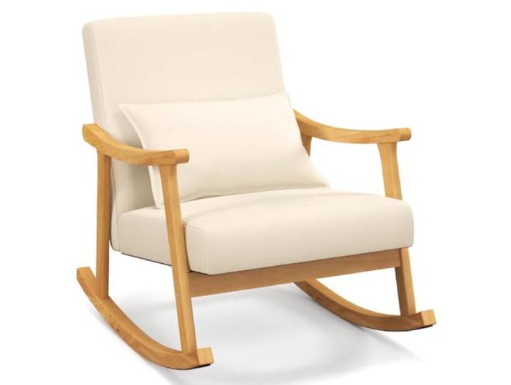 Helloshop26 Schaukelstuhl, gepolstert, 78 x 66 x 83 cm, ergonomischer Komfort, gemütliche Atmosphäre, zeitgenössischer Stil, aus Stoff, Beige, 20_0012119