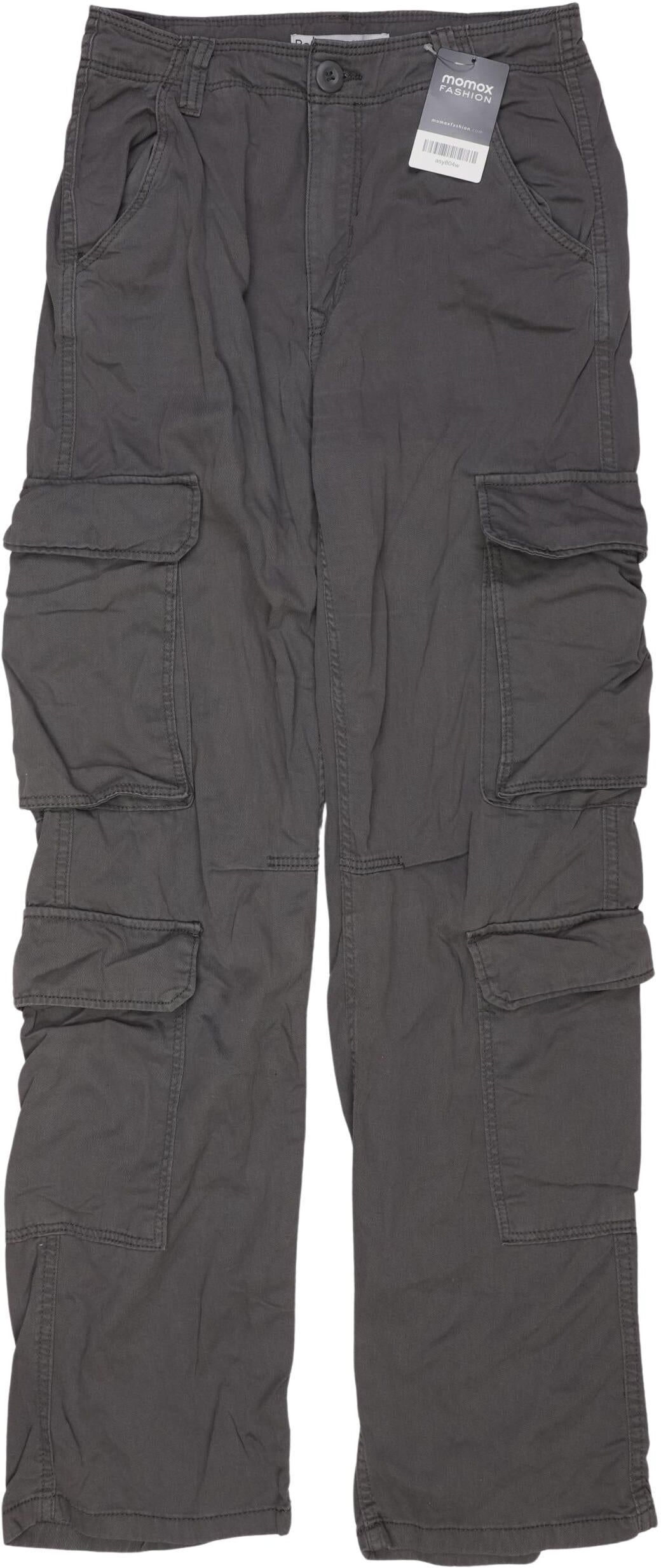 bershka Damen Stoffhose, Grau, Gr. W26, Baumwolle - Second Hand