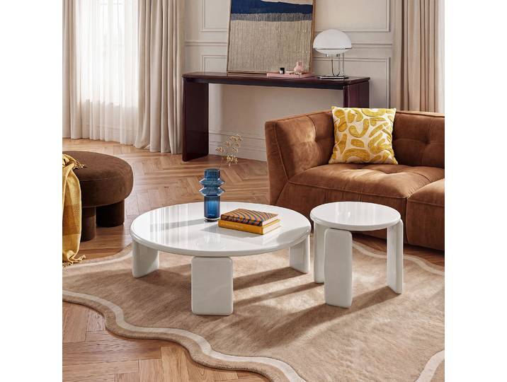 HABITAT - Ensemble de tables basses rondes laquage haute brillance - Beige - Balma