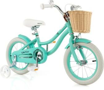 Costway 14-Inch Kids Bike with Training Wheels and Adjustable Handlebar Seat-Green