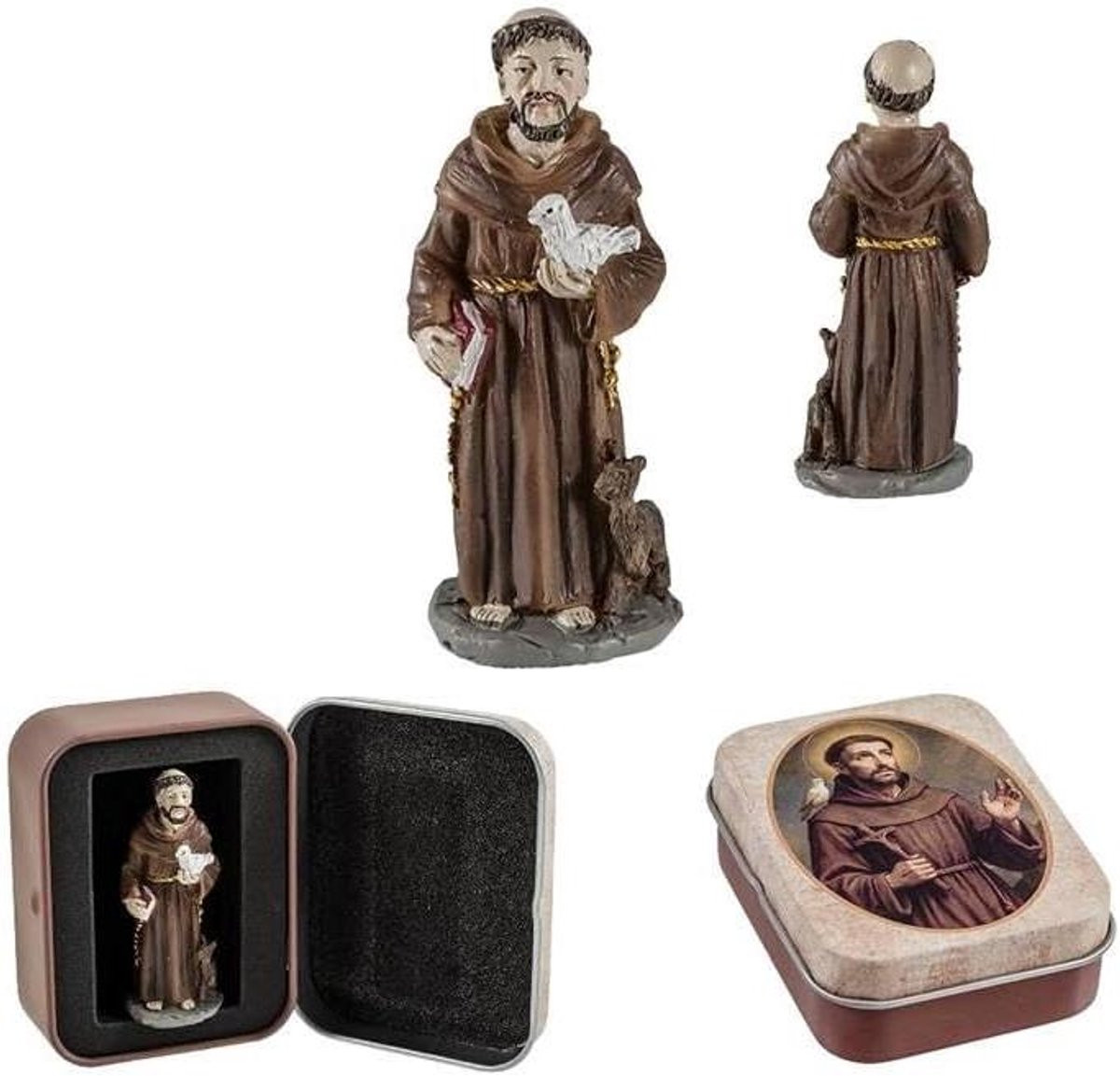 Religieus beeld van de Heilige Franciscus, meerkleurige spirituele decoratie voor op tafel, Hoogte: 5 cm