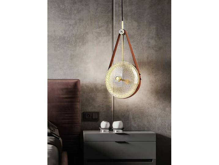 Lustre suspendu rétro-postmoderne en cuir et verre LED 2026, luminaire pour chevet