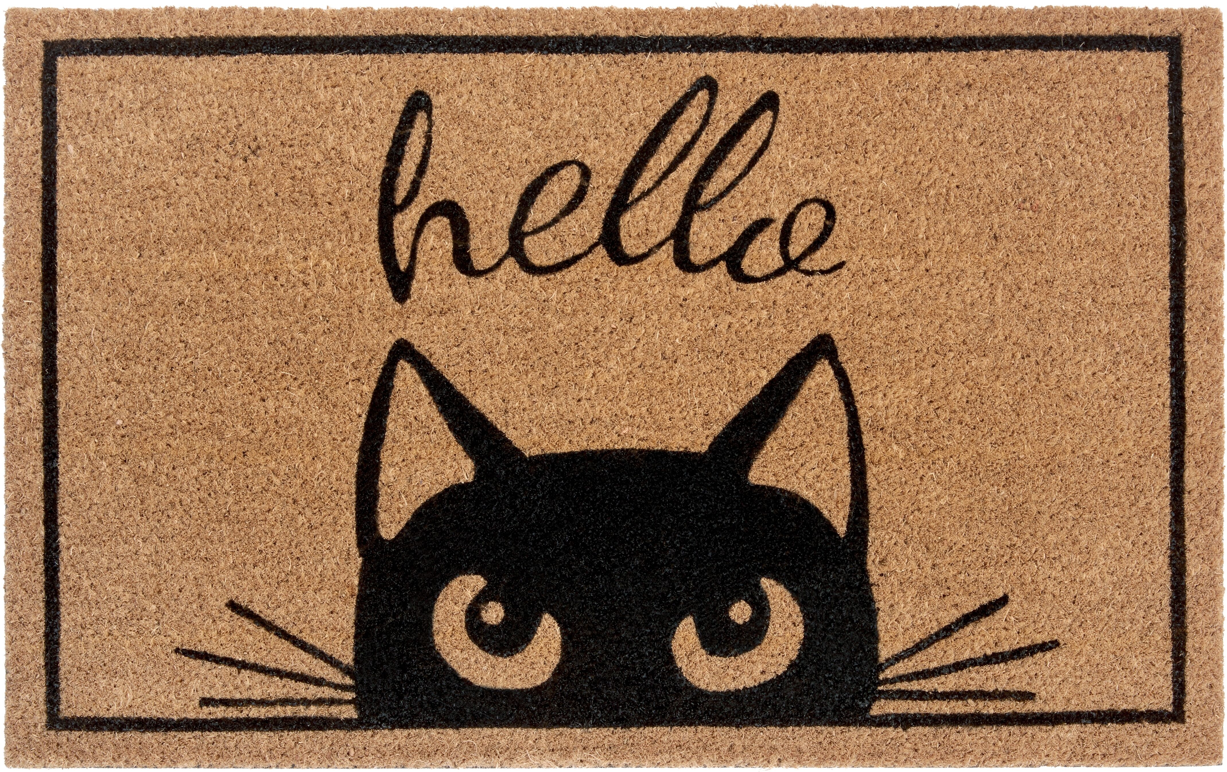 Fussmatte HANSE HOME "Kokos Watching Cat, Türmatte", beige (natur), B:45cm H:15mm L:70cm, Kokos, Teppiche, Fussmatte, Kokos, Schmutzfangmatte, Outdoor, Rutschfest, Innen, Kokosmatte, Flur natur B : 45cm 1 Stk., 15mm, L: 70cm