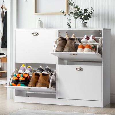 FCH 4 Shoe Storage Flip Drawers Shoe Cabinet White