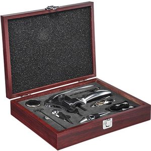 Böttcher-AG Geschenkset Weinaccessoires, Holzbox mit Korkenzieher, Weinthermometer ...