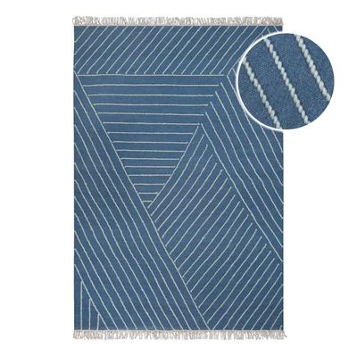 Teppich WECON HOME "Ocean Lines", blau, B:160cm H:11mm L:230cm, Schurwolle, Teppiche, Teppich, handgewebt, robust, strapazierfähig, skandinavisch, Naturfaser