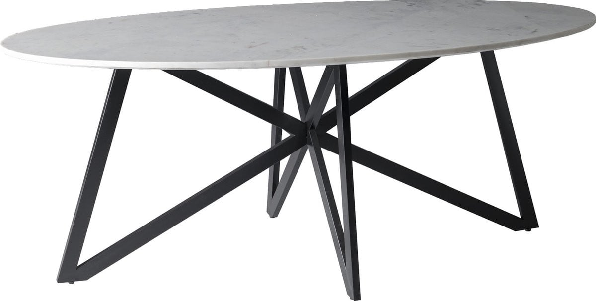Livingfurn Eetkamertafel DT- Marble Oval Web White 200cm - Marmer en Gecoat Staal