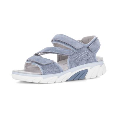Sandalette GABOR, Damen, Gr. 42, Textil, blau, Textil, Veloursleder, Schuhe Sandalette, Keilabsatz, Riemchensandale mit Lochmuster und Ziernähten, G-Weite