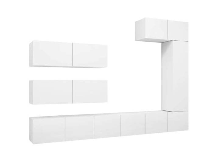 Makastle 7-TLG. TV-Schrank-Set Weiß Holzwerkstoff Wandmontage