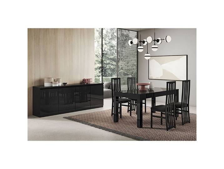 DEYTON - Ensemble Séjour Laqué Noir Table 190cm + Buffet 3 Portes