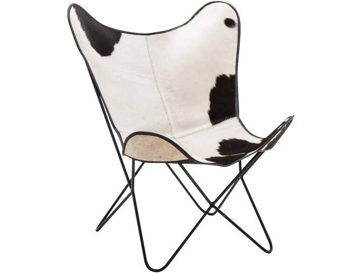Edler Sessel Wengen Leder, Eisen Schwarz, Weiss, Braun B 75 cm T 87 cm H 86 cm - Sessel