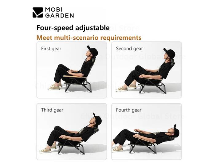 Chaise basse réglable MOBI GARDEN avec coussin, chaise de loisirs en alliage d'aluminium, chaise de pique-nique individuelle, fauteuil de bureau portable pour l'extérieur