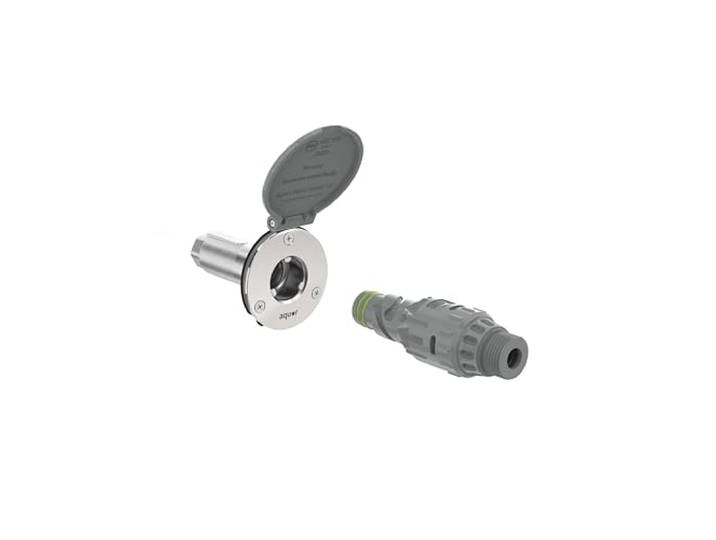 Aquor House Hydrant V1+ Frostfreier Wand-Hydrant-Außenhahn mit Schnellanschluss und Anti-Siphon, frostsicher, Spülschlauch-Lätzchen, 5,1 cm, Schiefergrau