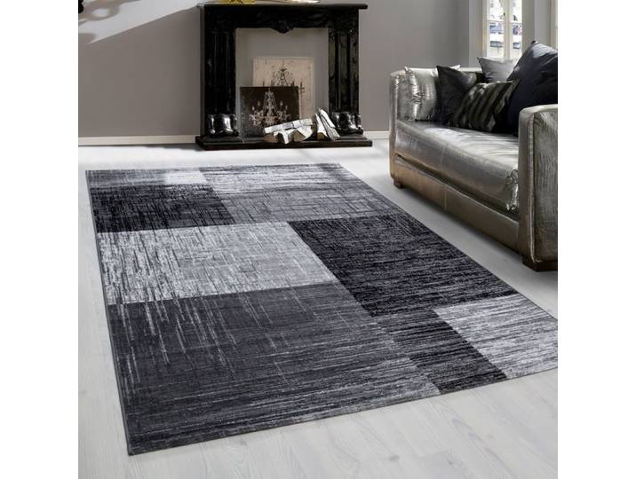Teppium Tapis de Salon à Motif Carreaux Chiné Noir Tapis 160x230 cm - Poil Court Moelleux et Tendance