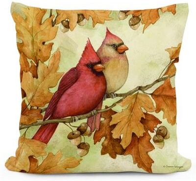 Magnolia Goods & More Inc Fall Cardinals with Leaves Accent Pillow Multi Earth , Multi Earth