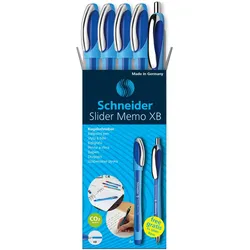Schneider Kugelschreiber Slider Memo blau, 4 St. + GRATIS Schneider Kugelschreiber Slider Rave XB blau