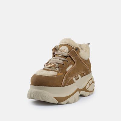 Plateausneaker BUFFALO "REV", Damen, Gr. 40, Warmfutter, braun (cognac, creme), Nubuklederimitat, Schuhe Plateausneaker, Chunky-Sneaker, Freizeitsneaker mit Warmfutter