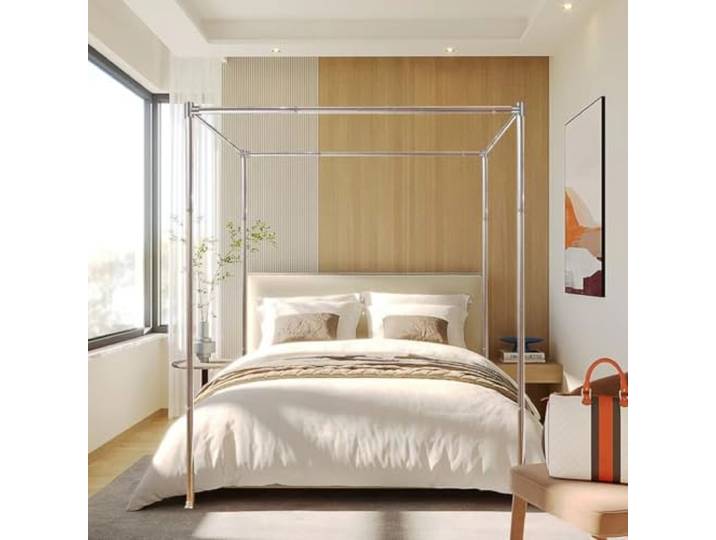 Edelstahl-Himmel-Bettrahmen Queen-Size-Größe, Bettpfosten Stangen Betthimmelrahmen, Dicker Bettrahmen Halterung für Metallbett, Holz, Bett, Moskito, Vorhänge, Schlafzimmerdekoration