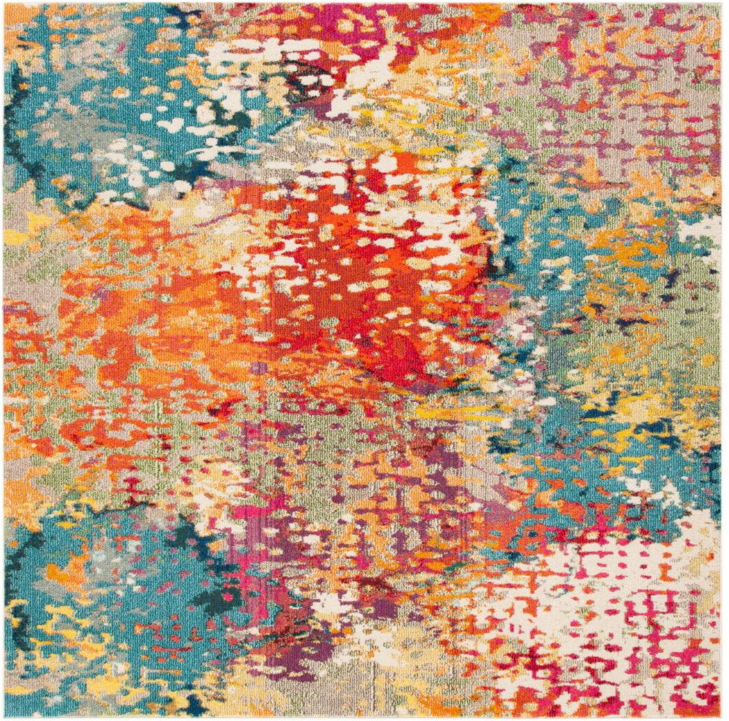 Mistana Minogue Abstract Area Rug Ivory/Orange/Blue Square 183 cm