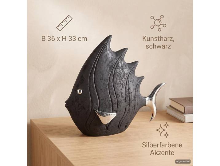 Tierfigur CASABLANCA BY GILDE Figur Fisch , schwarz, B:36cm H:33cm T:15cm, Kunstharz, Dekofiguren, Tierfigur