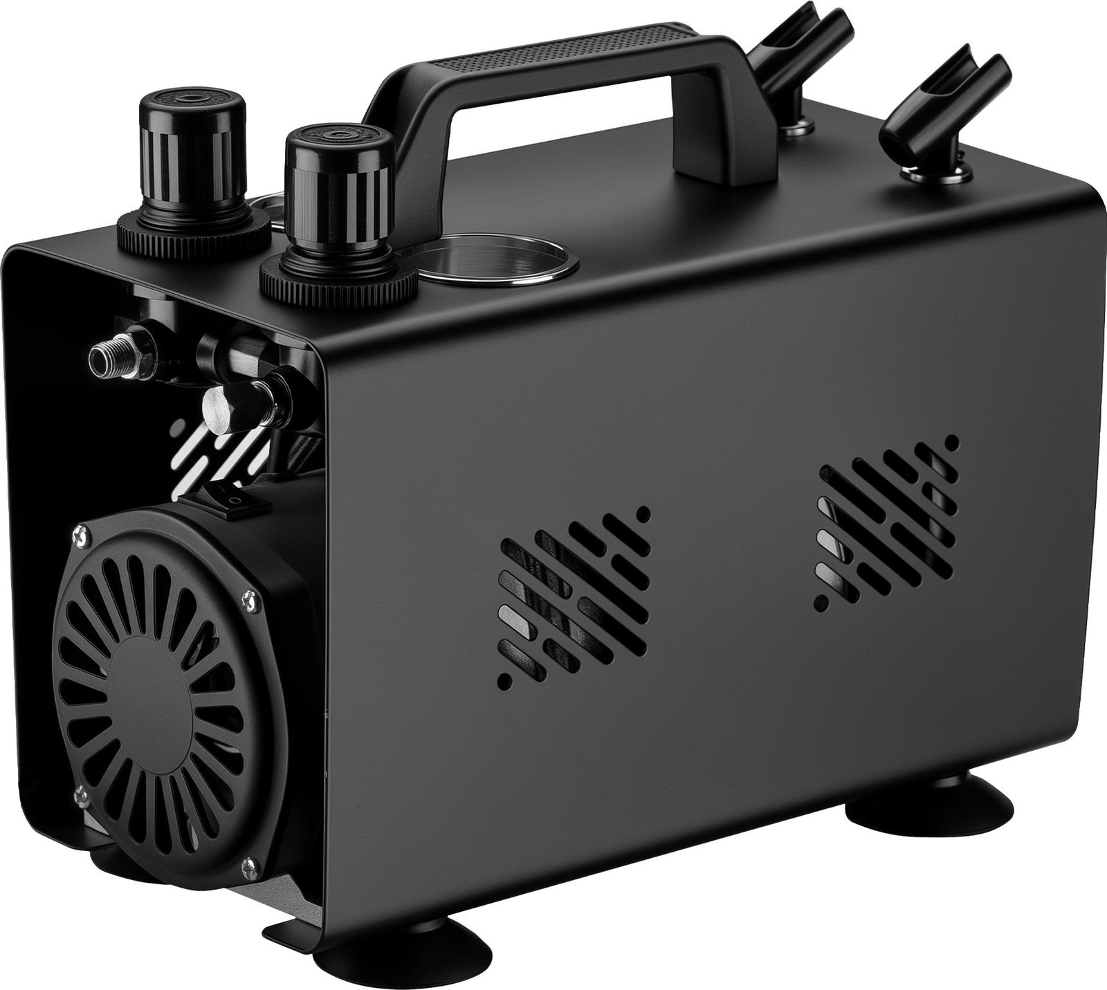 Wiltec Airbrush Compressor AS18TA, 1/6 PK, persluchtcompressor met 2 aansluitingen en drukmeter