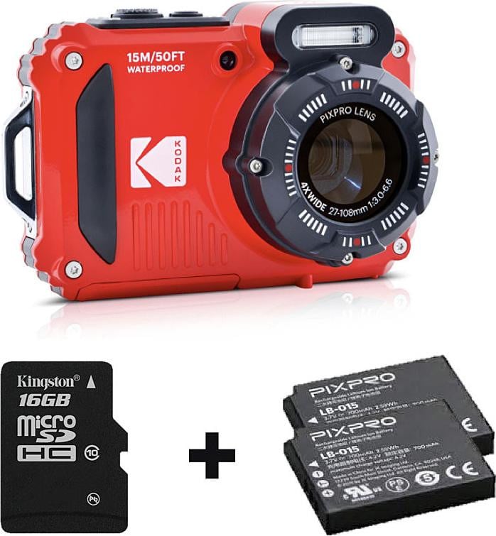 Kodak PIXPRO WPZ2 Compactcamera, 16,76 Megapixels, 4x Optische Zoom, Full HD, Rood