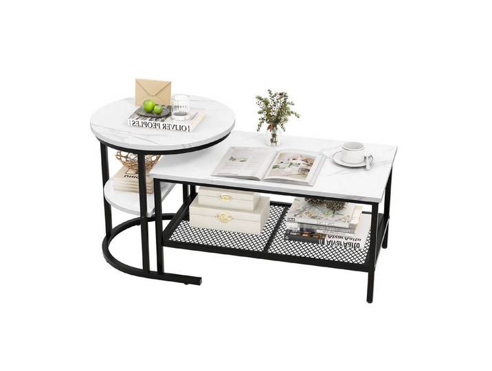 KOMFOTTEU Couchtisch Marmor Optik, stapelbarer Beistelltisch