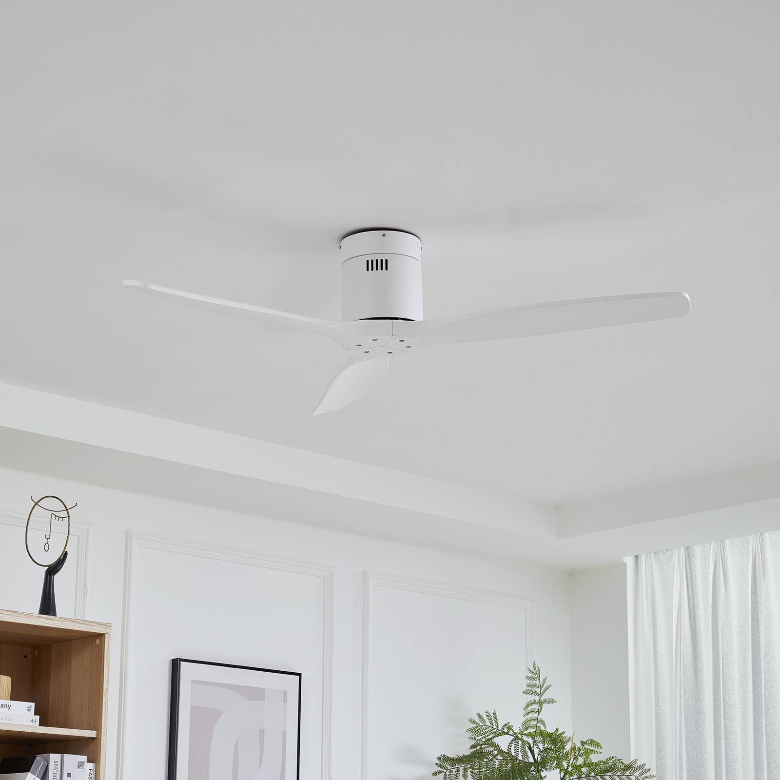 Lucande Vindur ceiling fan, white, DC, quiet, White / opal, Living / Dining Room, metal, Modern