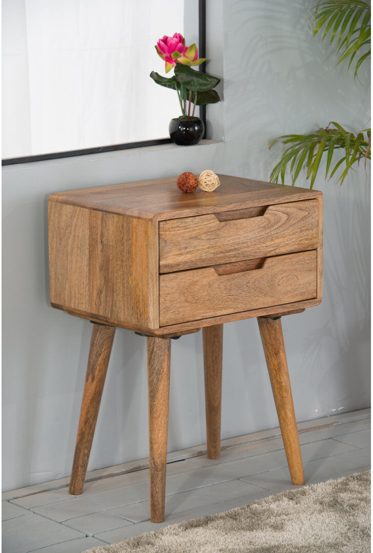 Hykkon Surya Solid Wood Top Four Leg Square Side Table Natural 65cm H X 47cm W X 35cm D