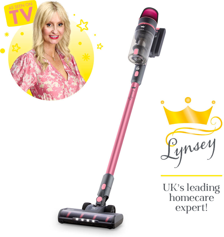 Swan x Lynsey SC15825QOC Cordless Stick Vacuum with 3 Speed Controls, Rechargeable Battery, Anti-Tangle Floorhead, Includes 2-in-1 Crevice Tool, Long pink 2.9kg