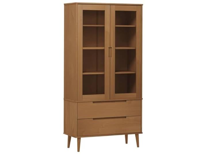 vidaXL Vitrinenschrank MOLDE Braun 90x35x175 cm Massivholz Kiefer