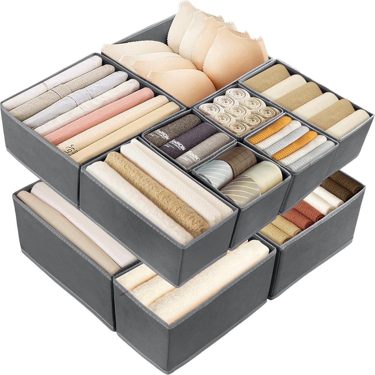 Set van 12 opvouwbare lade-organizers voor kleding, ondergoed en accessoires