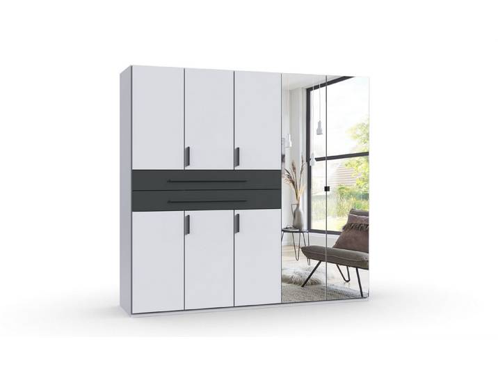 freiraum Drehtürenschrank DIGIT in WEISS / SCHWARZ / SPIEGEL - 225x208x58cm (BxHxT)