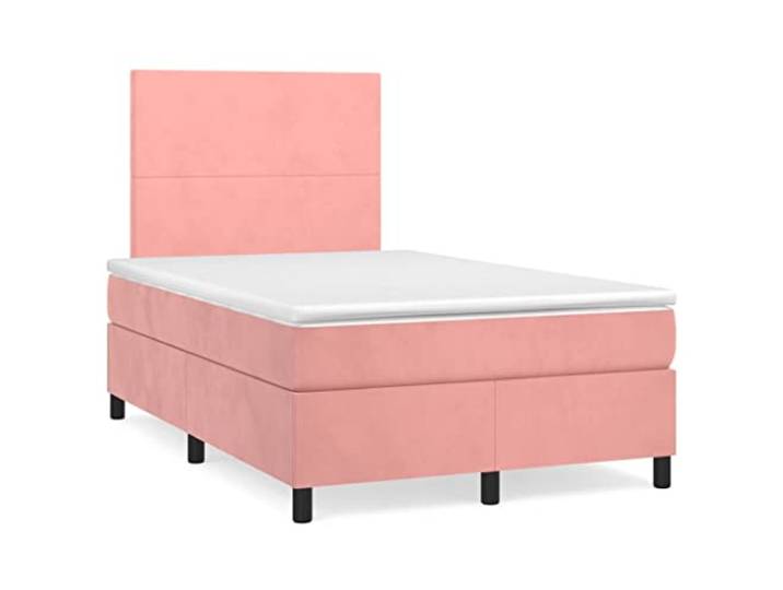 PUGYNBK Boxspringbett aus Samt, Rosa, 120 x 200 cm Verstellbares Kopfteil, Taschenfedern, mittlere Festigkeit, Lederschutz