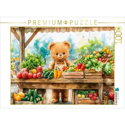 CALVENDO Puzzle Teddy verkauft Obst auf dem Wochenmarkt | 1000 Teile Lege-Größe 64x48cm Foto-Puzzle für glückliche Stunden