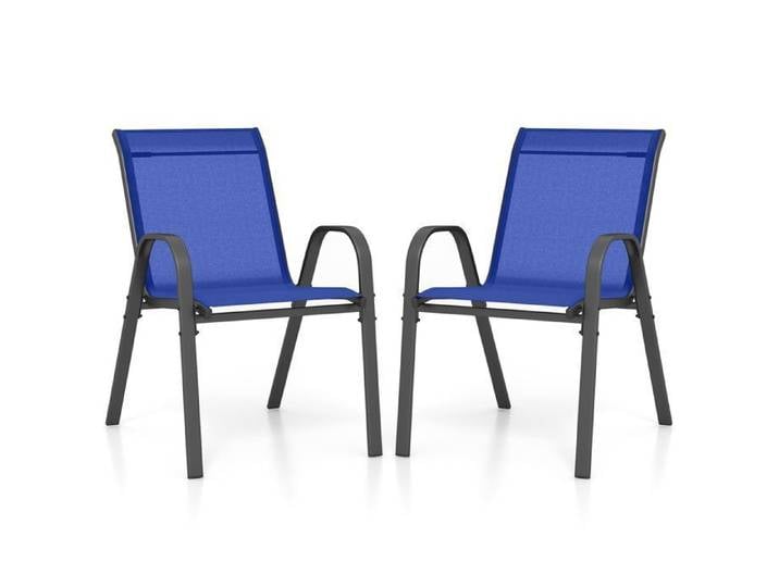 COSTWAY Lot de 2 Chaises de Jardin Tissu Respirant Chaises à Manger Empilables avec Accoudoirs pour Patio Terrasse Porche Bleu