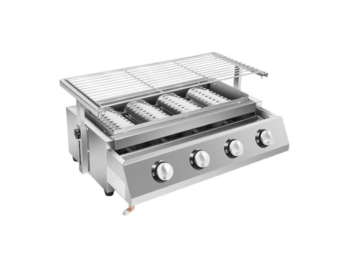KDbinytt 4 Brenner Gasbräter, Gas Tischgrill, Gasbräter Edelstahl, Höhenverstellbar 0-2.8in, 4 Temperaturregler, Mit Fettwanne, Für BBQ Garten Camping Outdoor