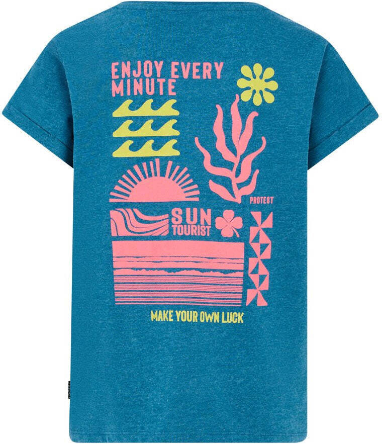 T-Shirt PROTEST "T-shirts & Tops PRTMulti JR", Mädchen, Gr. 128, blau (surfing blau), Obermaterial: 60% Baumwolle CO. 40% Polyester PES., Shirts T-Shirt surfing blau 128