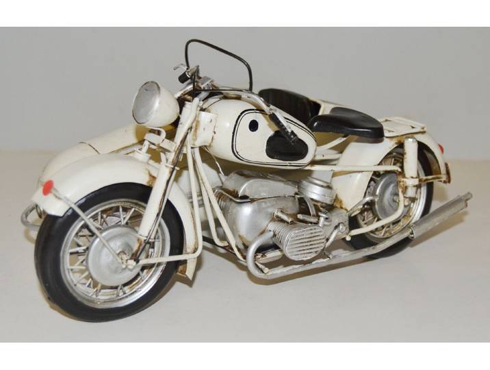 JS GartenDeko Modellmotorrad Blechmotorrad Oldtimer Zweirad BMW R 60 mit Beiwagen L 26 cm